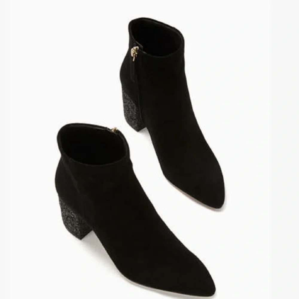Kate Spade Gypsy Booties Black Suede Glitter Heels Block Heel Size 7